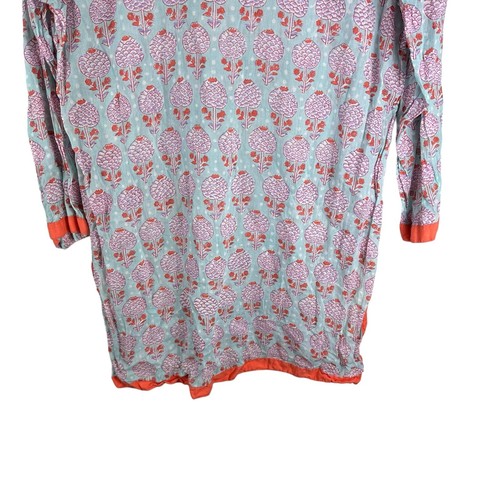 Oliphant Tunic Green Orange Floral Kaftan Swim Cover-Up Top Medium Lightweight - Picture 16 of 23
