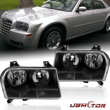 2pcs Halogen Headlights Black Head Lamps For 05-2010 Chrysler 300 Left Right