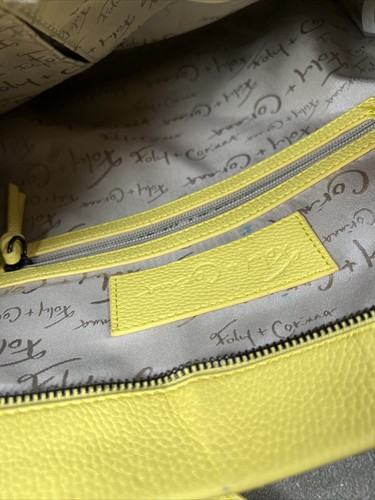 Foley + Corinna Large Dione Satchel Hand Bag Yellow Color Leather 14 X 12 X 5" - Picture 3 of 12
