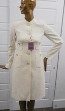 New Escada sz 34 Beige Lurex Wool Blend Long Jacket Coat