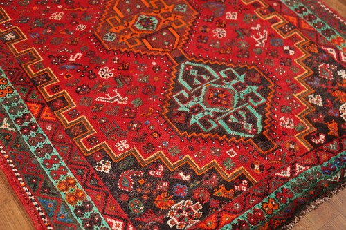 Tribal Vintage Red/ Green Hand-knotted Traditional Wool Rug Geometric Carpet 4x6 - Picture 7 of 21