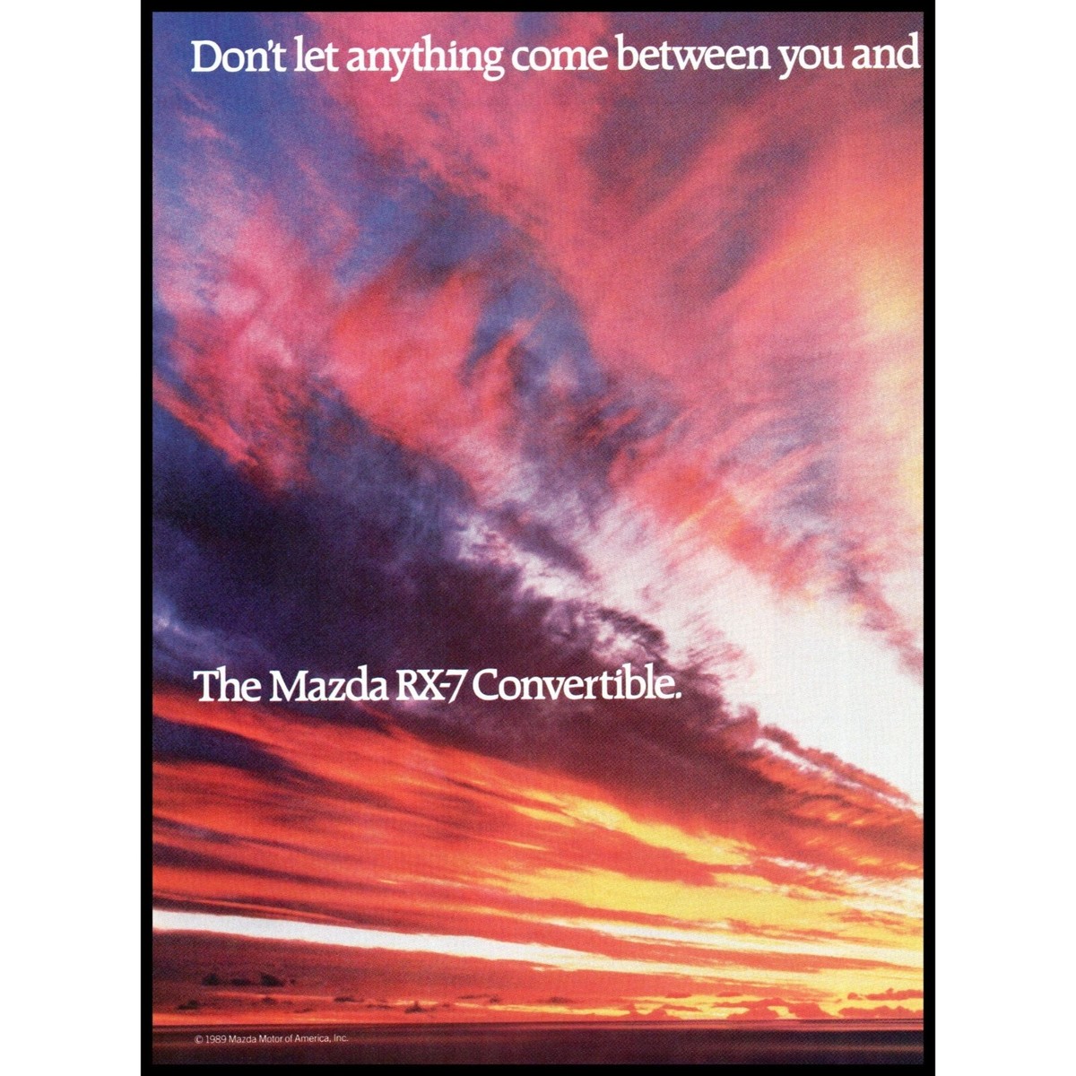美加ページ 1989 Mazda RX-7 Convertible 2 Page Vintage Print Ad Sunset Clouds