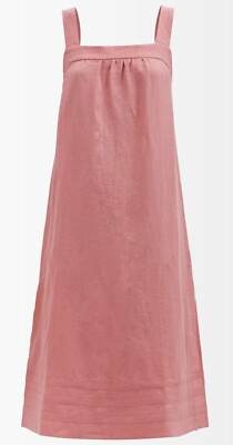 Casa Raki Pink Blush Square Neck Organic Linen Midi Voile Dress