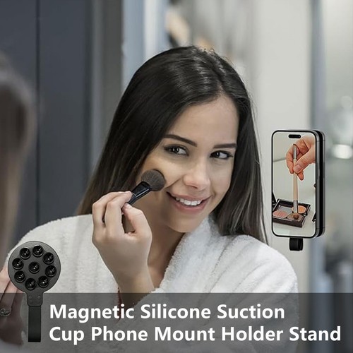 Magnetic Suction Cup Phone Mount Silicone Suction Phone Case Grip Stand Holder - Photo 8 sur 14