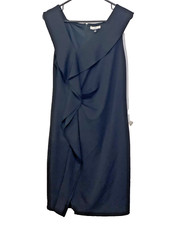Halston Dress Womens Size 10 Black Front Ruffle Zipper Back Square Neckline Sexy