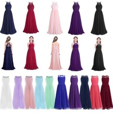 Kid Flower Girls Chiffon Long Bridesmaid Dress Wedding Pageant Formal Event Gown