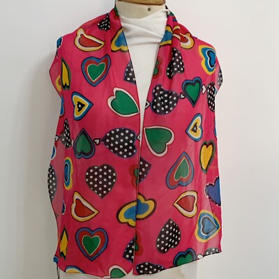 ROBERTO CAPUCCI HEARTS PINK RECTANGLE silk scarf  58/12 in  #a15