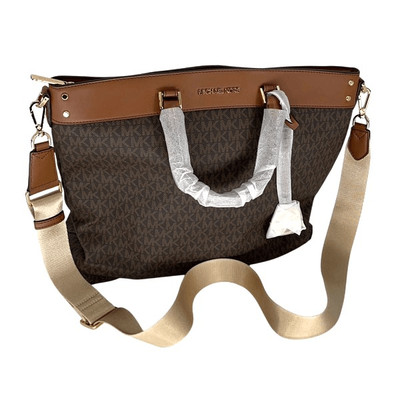 NWT Michael Kors Womens Large Brown Jet Set Monogram Travel Tote Purse Handbag