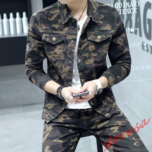 Men Camouflage Jacket Suits Slim Fit 