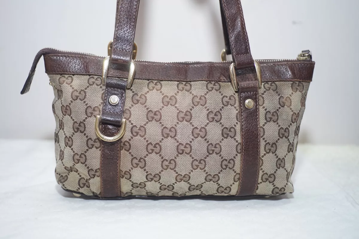 Gucci Beige/Brown GG monogram Canvas and Leather Abbey Tote bag with zip