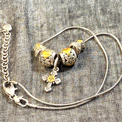 Brighton Silver Plated Cross & Hearts Beaded Necklace On Snake Chain  18''