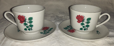   2x Tasse Kaffeetasse Gedeck alt Kahla DDR Rote Rose gebraucht   