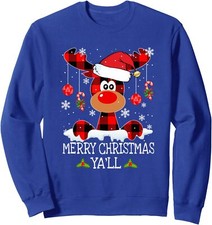 Merry Christmas Ya'll Reindeer Santa Hat Buffalo Unisex Crewneck Sweatshirt