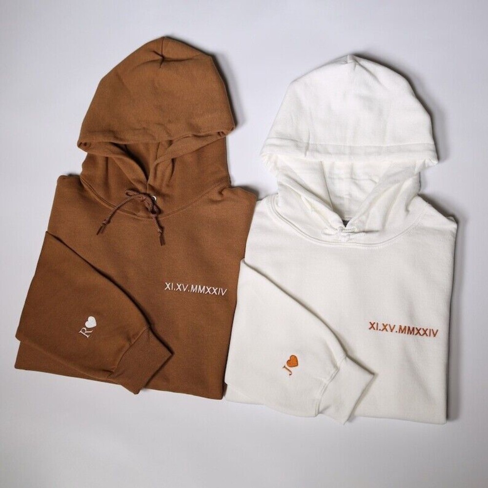 Personalized gift, Custom embroidered Roman numeral hoodie  Valentine's Day gift