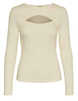 New VERO MODA Polly Cutout Ribbed Knit Top Women's Medium White Long Sleeve