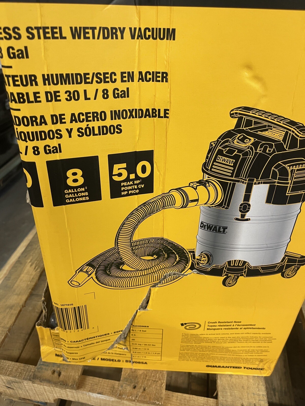 DEWALT Wet Dry Shop Vac Stainless 8 Gallon Vacuum 5.0 HP New Box