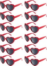 Blulu 12 Pieces Neon Colors Heart Shape Sunglasses for Women Party Favors Red