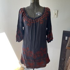 Urban Mango Women Boho Floral Embroidered Off Shoulder Peasant Dress Tunic S