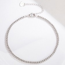 Genuine 925 Sterling Silver 3MM Ball Bead Chain Anklet 8.7" for Women Teen Girls