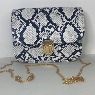 Elegant snakeskin crossbody bag with adjustable strap and push