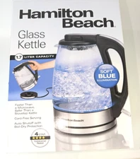 Glass Electric Kettle 1.7 Liter Hamilton Beach Cord-Free Serving New In Box