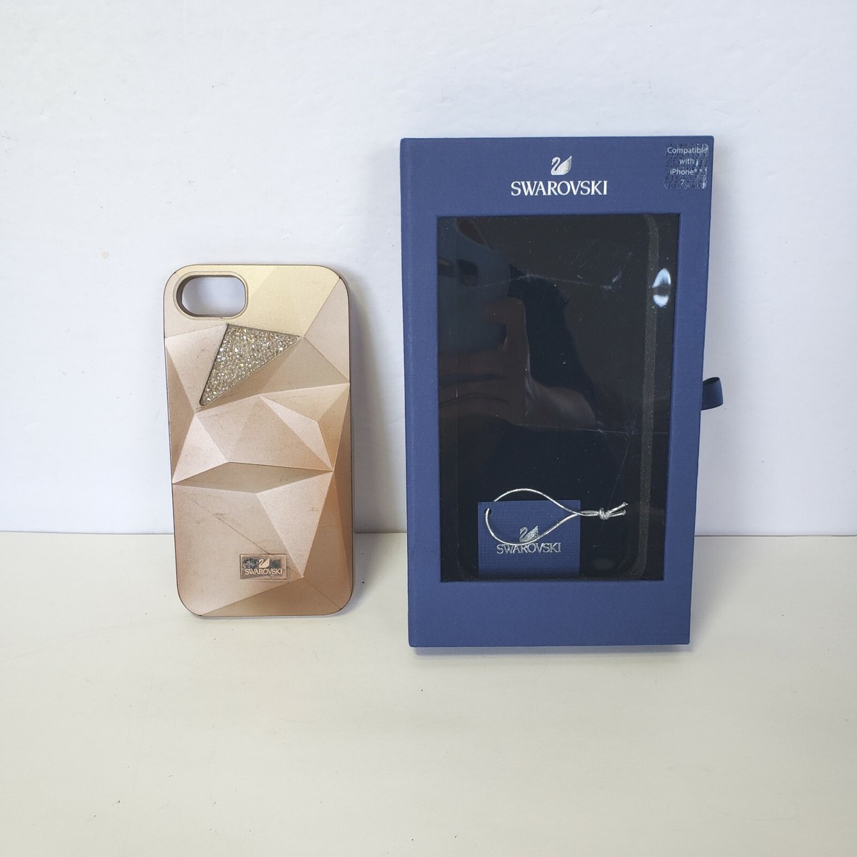Swarovski iPhone Phone Case Hard Cover Geometric Gold Crystals Logo Box
