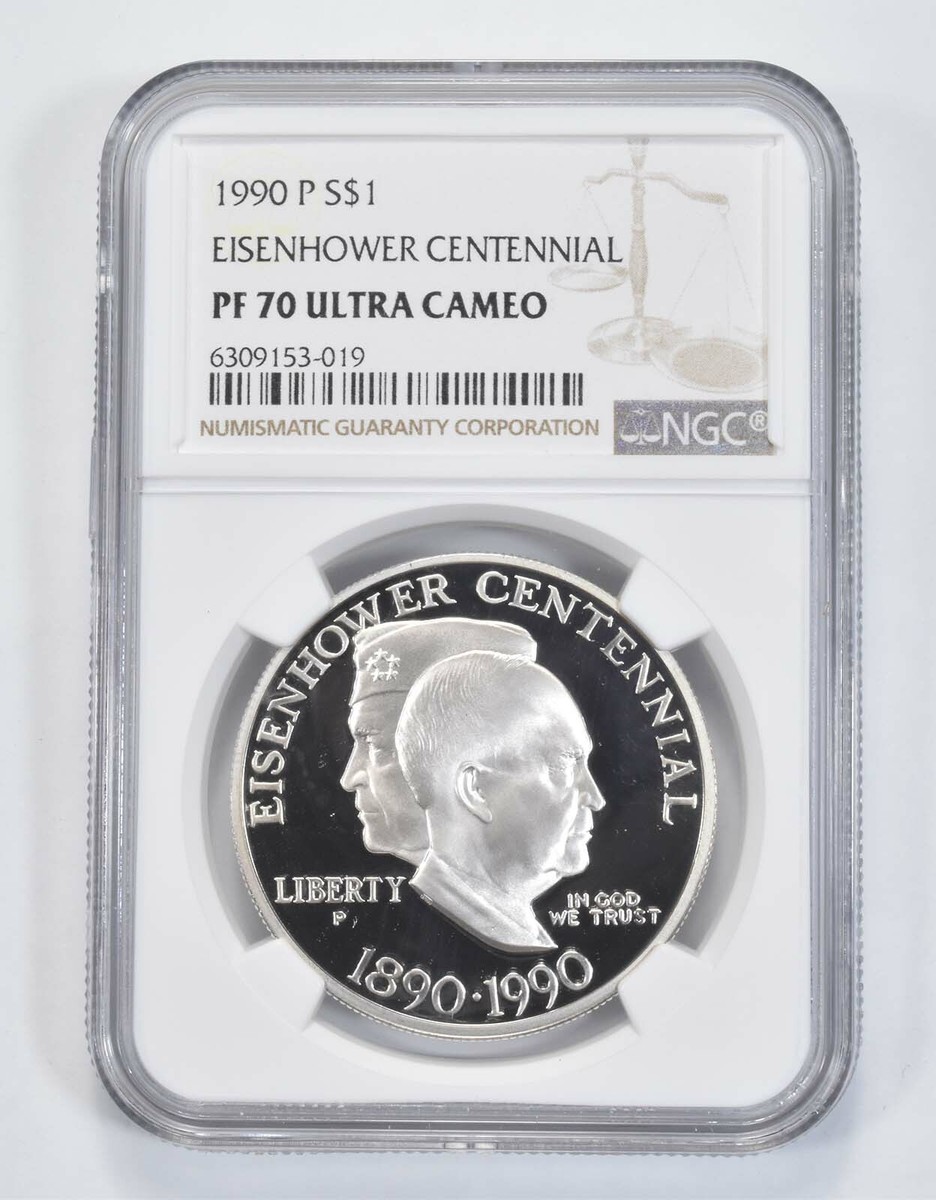 1990-P Eisenhower Ike Commemorative Proof Silver Dollar PF70 UCAM