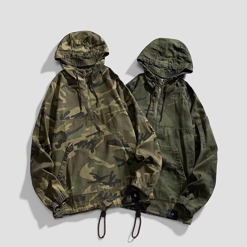 Men Hooded Jacket Army Green Camouflage Pullover Pocket Coats Hoodie Tops