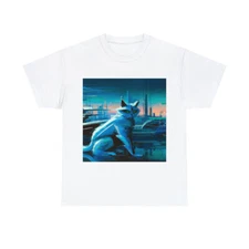 Cat T Shirt Abstract Cool Art Tee Futuristic Sleek Cyber Techno City Feline Cool