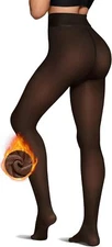 Womens Fleece Lined Tights Sheer Fake Translucent Pantyhose Thermal Tights