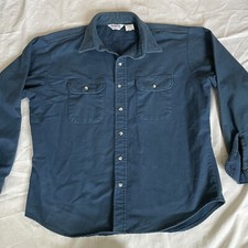 Vintage USA Made Five Brother Blue Chamois Flannel Work Camp Shirt XL 17-17.5