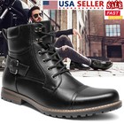 Men Motorcycle Combat Boots Military Boots Riding Ankle Leather Boots Black Size