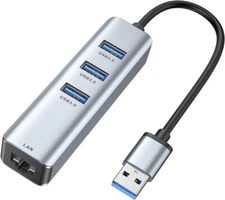 USB 3.0 4 way adapter to RJ45 gigabit internet and 3X USB ports - no drivers req