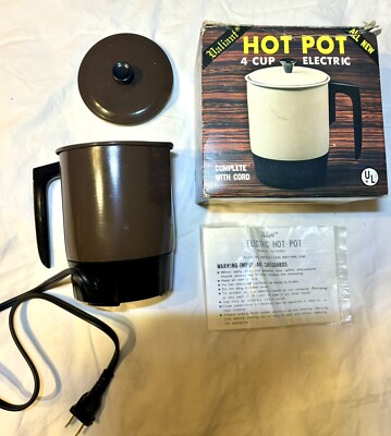 Vintage Valiant Chocolate Brown Rare Color Enamel 4 Cup Electric Hot Pot W Box