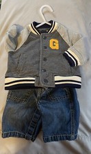 CUTE Gap Baby Boy Lot Of 2 W/ Varsity Letter Jacket 0-6 Mo Jeans 0-3 Mo EUC.