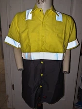 Red Kap Reflective Yellow Work Shirt Type R Class 2 Level 2 Sz M Short Sleeve
