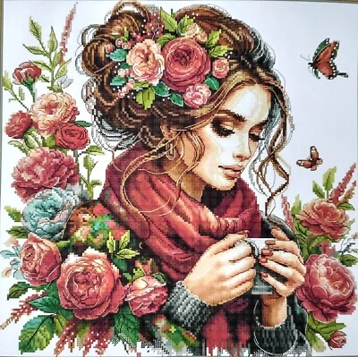 JOY SUNDAY Woman In Flowers - 14 Count Cross Stitch Kit - Aida Size 40 x 40cm