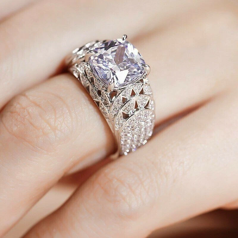 3Ct Chrysler Building Cushion Cut Solitaire Engagement Ring 14K