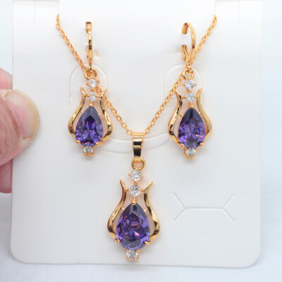 Fashion Red Mystic Topaz Water Drop Earrings & Pendant Wedding Jewelry Set