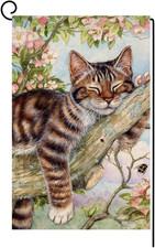 Spring Cat Garden Flag 12X18 Vertical Double Sided Pink Floral Farmhouse Holiday