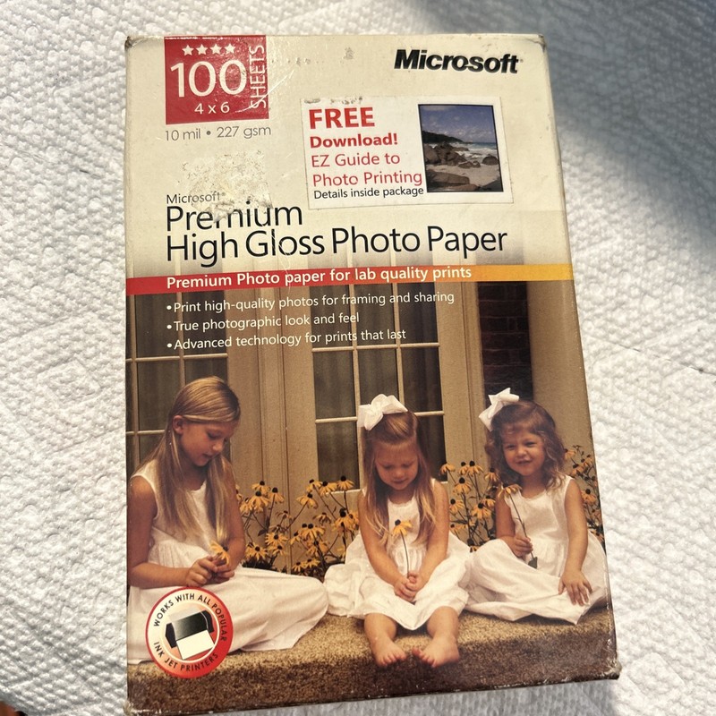 MICROSOFT 4 x 6 Premium HIGH GLOSS PHOTO PRINTER PAPER 100 SHEETS Ink-Jet