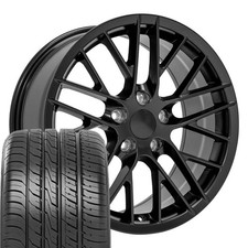 5402 Satin Black 18 Inch Rims Tires Set Fit Camaro C4 Corvette - C6 Zr1