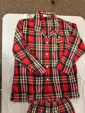 VTG Disney Store Mickey Mouse Red Plaid Flannel Pajamas Set Women  s S/M Cotton