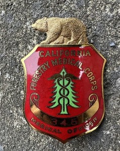 VINTAGE OBSOLETE CALIFORNIA Forestry  Medical Corps Officer 1930’s BADGE Chipron