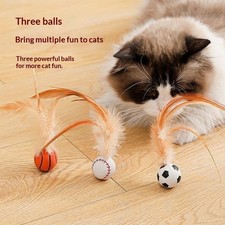 Interactive Cat Toy - Feather Wand  Bouncy Ball Chew Teaser