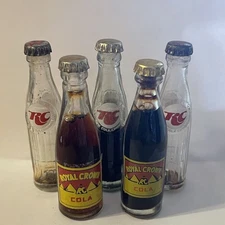 Lot of 5 RC Royal Crown Cola 3" Vintage Miniature Glass Bottles