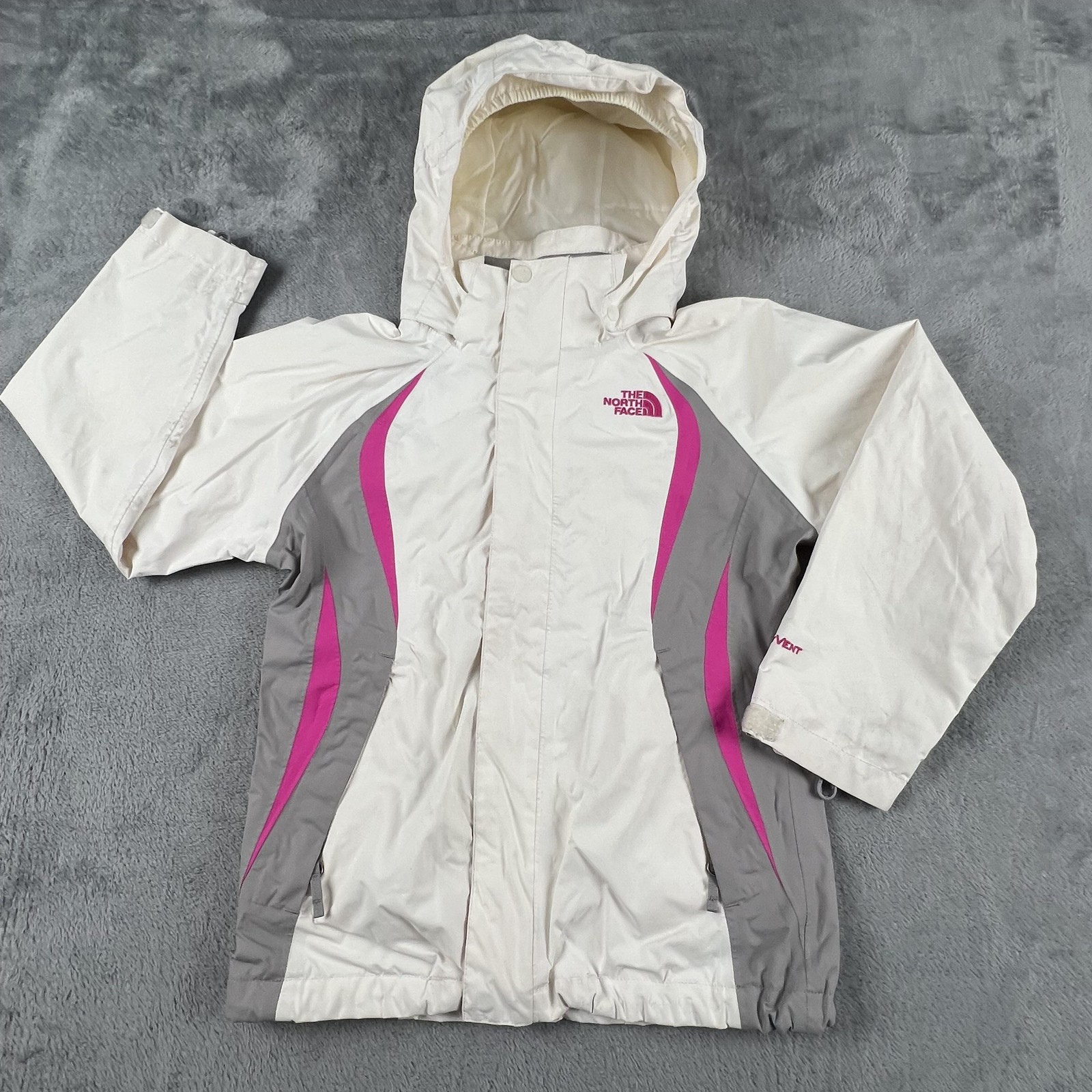 The North Face HyVent Jacket Girls Small 7/8 White Pink Gray