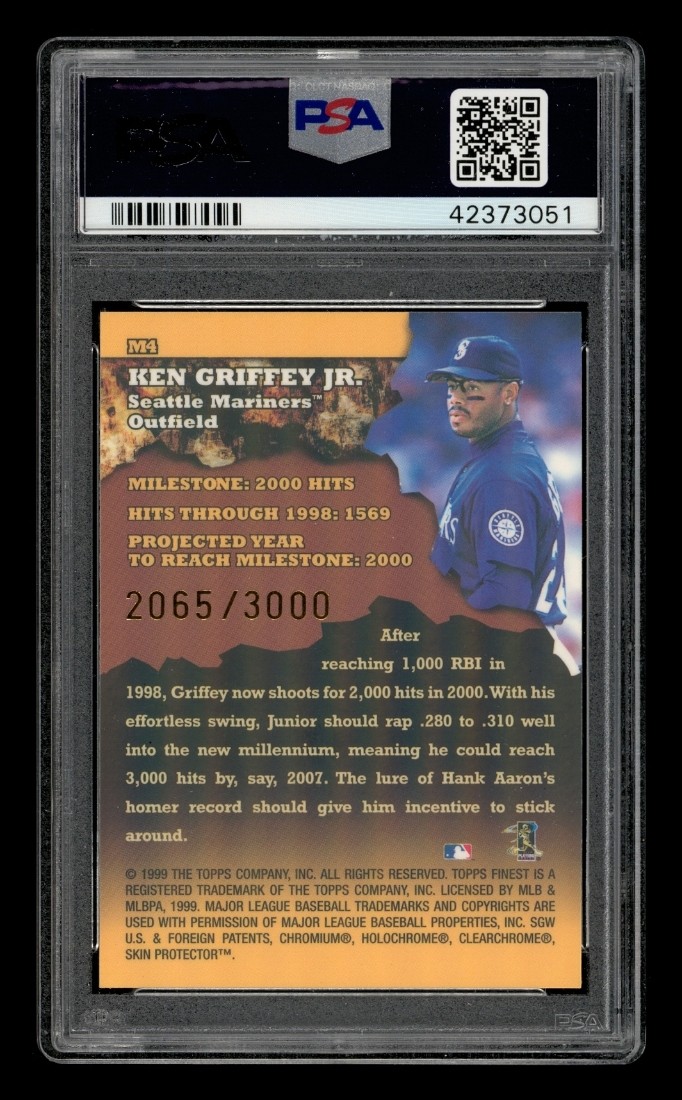 1999 Finest Milestones: #M4 Ken Griffey Jr. /3000 PSA 10 GEM MINT view 2