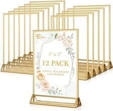 12 Pack Acrylic Sign Holder 4 x 6 Gold Frame Stand