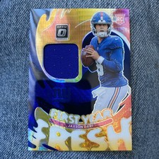 2025 Panini Donruss Optic Jaxson Dart Rookie First Year Fresh Jersey Blue Hyper
